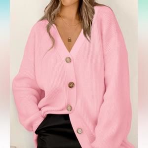 Oversized Pink Knit Cardigan XL kirundo